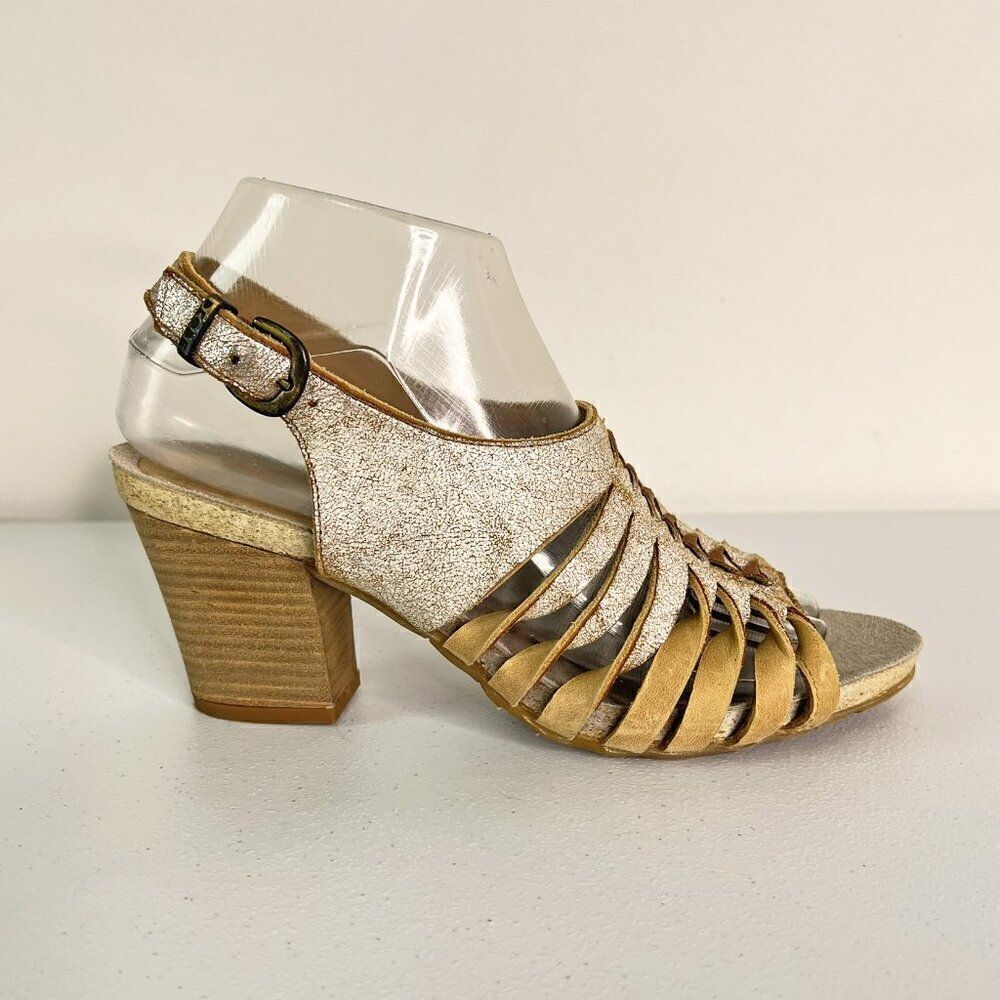 Dkode Silver Speckled Leather Slingback Block Heel Sandals